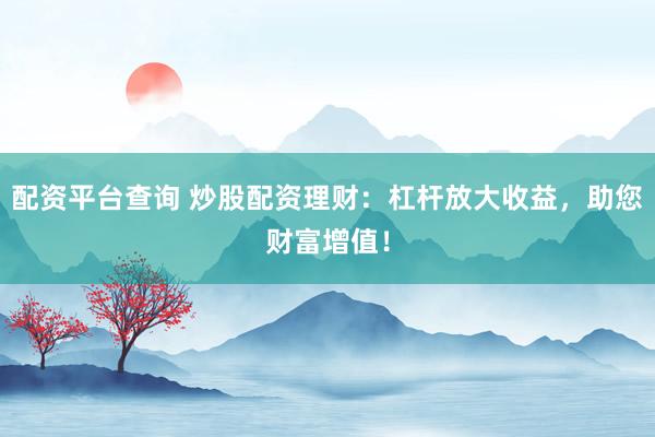 配資平臺查詢 炒股配資理財：杠桿放大收益，助您財富增值！