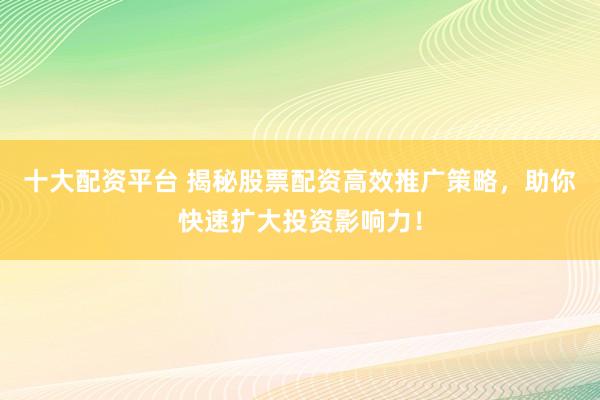 十大配資平臺 揭秘股票配資高效推廣策略，助你快速擴大投資影響力！