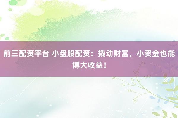前三配資平臺 小盤股配資：撬動財富，小資金也能博大收益！